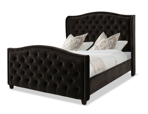 lot 10 image: Jennifer Taylor Home Anastasia Tufted Wingback Queen Bed, Deep Brown Performance Velvet