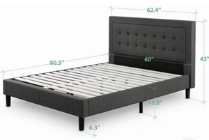 lot 33 image: Zinus (FDPB-Q) Upholstered Diamond Stitched Platform Bed with Wooden Slat...