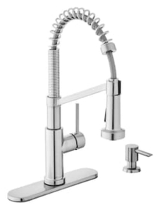 lot 62 image: GLACIER BAY Gage Single-Handle Spring Neck Pull-Down Kitchen Faucet with TurboSpray, FastMount, Soap Dispenser in Stainless Steel