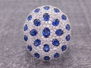 lot 3 image: Brand New Spark Signed Designer 5.10 Carat  Fancy Natural Sapphire and Diamond Statement Ring in 18k White Gold $18,400 Retail VIDEO