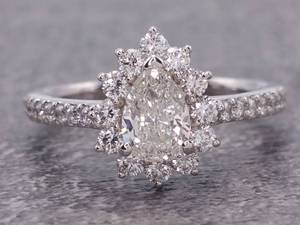 lot 8 image: 1.85 Carat Pear Diamond Halo Ring in 14k White Gold $5,500 Retail VIDEO