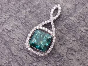 lot 9 image: Large Green Natural 2.27 Carat Diamond with White Diamond Infinity Halo Pendant in 14k White Gold $13,000 Appraisal VIDEO
