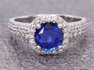 lot 11 image: Brand New 1.72 Carat Natural Royal Blue Sapphire and Diamond Halo Ring in 14k White Gold $7,800 Retail Tag VIDEO