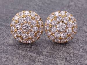 lot 13 image: Brand New Fancy 2.00 Carat Diamond Cluster Stud Earrings in 18k Yellow Gold $6,400 Retail Tag VIDEO