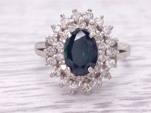 lot 14 image: 1.00 Carat Natural Midnight Blue Aqua Sapphire and 14 Carat Diamond Ballerina Estate Ring in 14k White Gold $4,250 Retail VIDEO