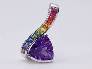lot 15 image: Designer Michael Couch Signed Pendant With 2.00 Carat Natural Multi-Colored Sapphires with an Amethyst Center in 18k White Gold $4,900 Retail VIDEO
