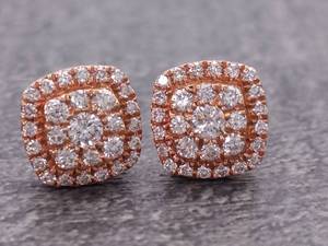 lot 18 image: 12 Carat Diamond Halo Stud Estate Earrings in 14k Rose Gold $2,450 Retail VIDEO