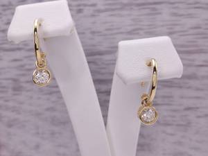 lot 26 image: 12 Carat Diamond Dangle Solitaire Hoop Earrings in 14k Gold $1,875 Retail