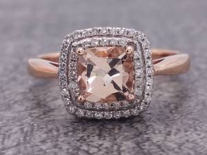 lot 27 image: 1.00 Carat Natural Morganite and Diamond Double Halo Ring in 14k Rose Gold $2,950 Retail