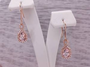 lot 28 image: 1.65 Carat Morganite and Diamond Dangle Earrings in 14k Rose Gold $2,250 Retail