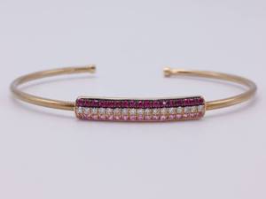 lot 31 image: Ruby, Pink Sapphire, Diamond Bar Cluster Bangle Bracelet in 14k Gold $2,000 Retail