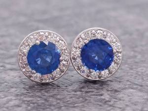 lot 32 image: Natural Rich Blue Sapphire and Diamond Halo Martini Style Stud Earrings $2,150 Retail