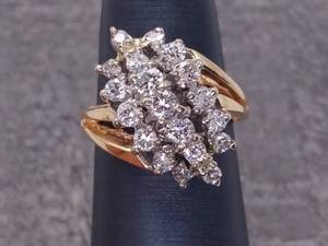 lot 34 image: 1.25 Carat Diamond Waterfall Cluster Ring in 14k Gold Retail Estimate $1,999 Retail