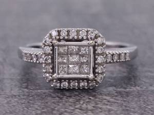 lot 39 image: Invisible Set 12 Carat Diamond Halo Estate Ring in 14k Gold $1,950 Retail