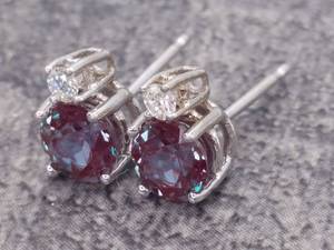 lot 42 image: Brand New 1.00 Carat Alexandrite and Diamond Stud Earrings $1,550 Retail