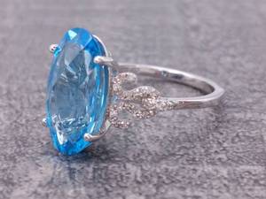 lot 48 image: Brand New 7.5 Carat Aqua Blue Topaz and Diamond Filigree Ring in 14k Gold $1,650 Retail