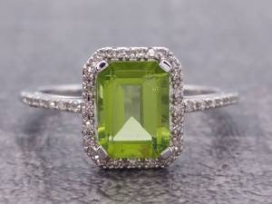lot 49 image: 1.00 Carat Natural Peridot and Diamond Halo Ring in 14k Gold $1,450 Retail