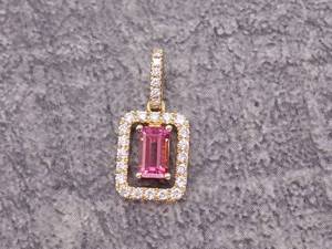 lot 54 image: Natural Pink Tourmaline and Diamond Halo Pendant in 14k Gold $1,500 Retail