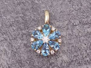 lot 55 image: 1.13 Carat Natural Aquamarine and Diamond Cluster Pendant $1,850 Retail