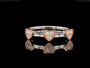 lot 72 image: Rose Gold Hearts With Bezel Set Diamond Clusters On a Stackable Band $950 Retail