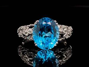 lot 74 image: 4.0 Carat Natural Sky Blue Topaz and Diamond Intricate Gold Ring $880 Retail