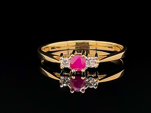 lot 82 image: Triple Stone Natural Ruby and Diamond Gold Ring $600 Retail
