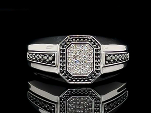 lot 85 image: 14 Carat Black and White Diamond Square Halo Ring