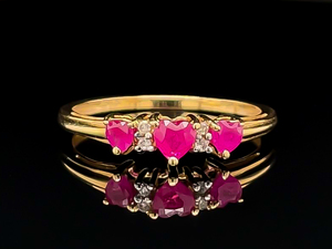 lot 91 image: Heart Shaped Natural Rubies With Diamonds in Yellow Gold