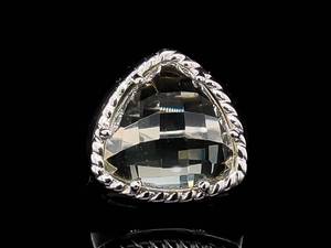 lot 102 image: Trillion Checkerboard Cut Mint Green Quartz Ring
