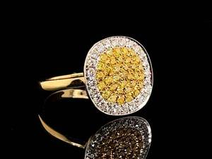 lot 11A image: Natural Yellow and White Diamond Contemporary Ring in 18k Yellow Gold $6200 Retail VIDEO