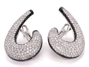 lot 2 image: Brand New Luxury 8.00 Carat White & Black Diamond Pave Set Earrings with Omega Backs in 18k White Gold $20,000 Retail VIDEO