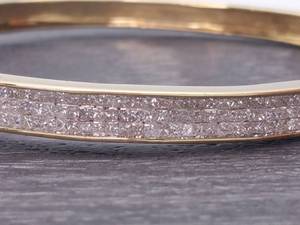 lot 24 image: Brand New 1.50 Carat Invisible Set Princess Cut Diamond Bangle Bracelet in 18k Gold $5,300 Retail Tag VIDEO