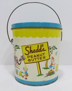lot 47 image: Vintage Shedds Peanut Butter Tin Litho Advertising Can wLid