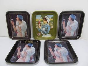 lot 89 image: 5 Vintage 1970s Advertising Metal Trays - Coca Cola & Heinz Ketchup