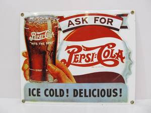 lot 84 image: Vintage Style PEPSI Porcelain Sign