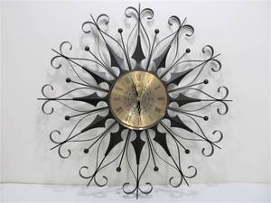 lot 120 image: Vintage Mid Century Elgin Black Wrought Iron Starburst Large Wall Clock