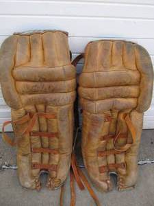 lot 341 image: Pair of Vintage LG40 Leather Hockey Goalie Pads