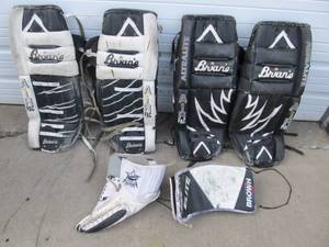 lot 344 image: 2 Sets of Hockey Goalie Leg Pads wGlove & Blocker