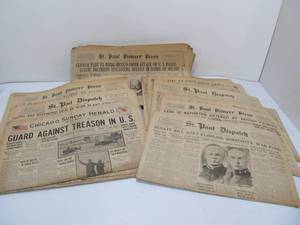 lot 135 image: LARGE Lot of Antique WW1 Saint Paul Newspapers