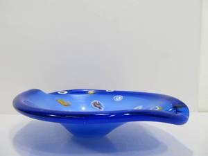 lot 141 image: Murano Style Hand Blown Cobalt Blue Art Glass wMillefiore Design