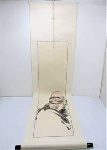 lot 145 image: Large Hand Painted Signed Japanese Daruma Painting on Silk Scroll