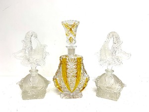 lot 175 image: 3 Large Vintage 10 Pressed Glass Perfume Bottles wStoppers