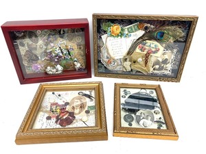 lot 172 image: Lot of 4 Shadowbox Displays wGenuine Victorian Items Jewelry Photos etc