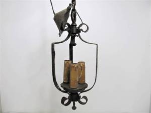 lot 198 image: Very Cool Antique Gothic Wrought&nbspIron Hanging Light Fixture