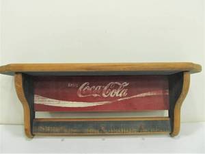 lot 315 image: Rustic Wooden Coca Cola Shelf wCoat Rack