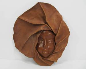 lot 268 image: Vintage Textured Leather 3D Face Wall Sculpture