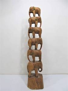 lot 270 image: Large Vintage Hand Carved Wooden Elephant Sculpture