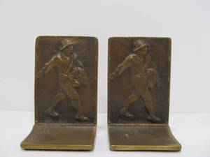 lot 274 image: Pair of Antique Solid Bronze Johnny Appleseed Bookends