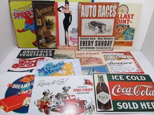 lot 247 image: LARGE Lot of Assorted Vintage Style Metal Signs