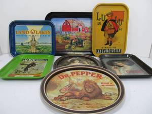 lot 250 image: Lot of 7 Assorted Advertising Metal Trays